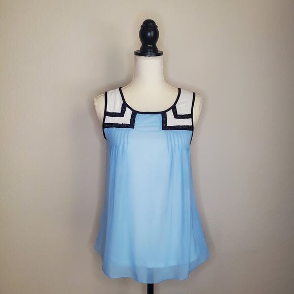 Gentle Fawn Blue Pleated Chiffon Top Small - Picture 1 of 10